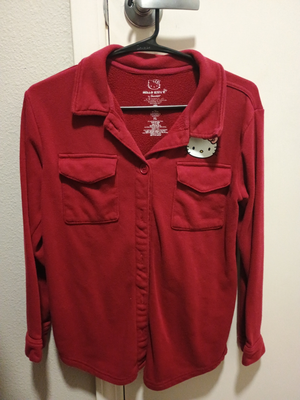 Sanrio Hello Kitty Girls Red Button-Up Fleece Sweater